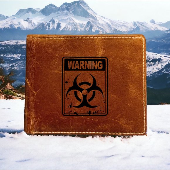 Warning Biohazard Leather Wallet Bifold Blood 100% Genuine Buffalo Premium NEW - Picture 1 of 6
